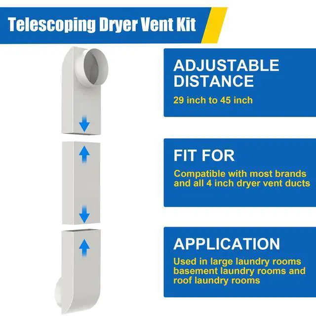 Alt view image 2 of 7 - 4" Periscope Dryer Vent Kit, Adjustable 29-45" Telescoping Duct for Whirlpool & Most Brands Upgraded Stainless Steel Flat/Slim Design for Tight Spaces & Laundry Rooms