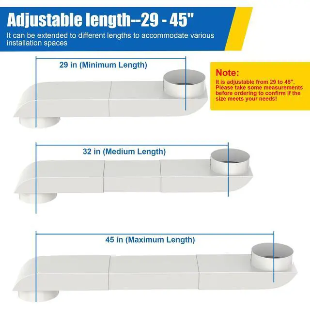 Alt view image 5 of 7 - 4" Periscope Dryer Vent Kit, Adjustable 29-45" Telescoping Duct for Whirlpool & Most Brands Upgraded Stainless Steel Flat/Slim Design for Tight Spaces & Laundry Rooms