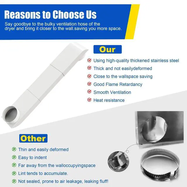 Alt view image 6 of 7 - 4" Periscope Dryer Vent Kit, Adjustable 29-45" Telescoping Duct for Whirlpool & Most Brands Upgraded Stainless Steel Flat/Slim Design for Tight Spaces & Laundry Rooms