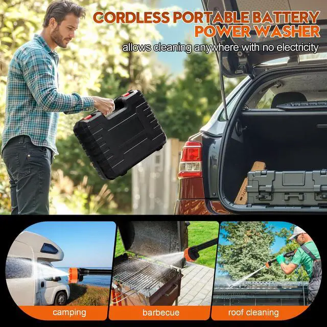 Alt view image 2 of 7 - Cordless Handheld Washer Brushless Motor, 6000mAh Battery Operated Car Washer 6-in-1 Nozzle Foam Cannon, Lightweight Water Washer Home Cleaning Tool for Patio Boat Fence Driveway Floor Deck