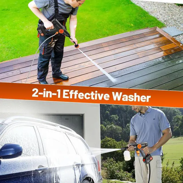 Alt view image 4 of 7 - Cordless Handheld Washer Brushless Motor, 6000mAh Battery Operated Car Washer 6-in-1 Nozzle Foam Cannon, Lightweight Water Washer Home Cleaning Tool for Patio Boat Fence Driveway Floor Deck