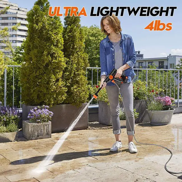 Alt view image 7 of 7 - Cordless Handheld Washer Brushless Motor, 6000mAh Battery Operated Car Washer 6-in-1 Nozzle Foam Cannon, Lightweight Water Washer Home Cleaning Tool for Patio Boat Fence Driveway Floor Deck