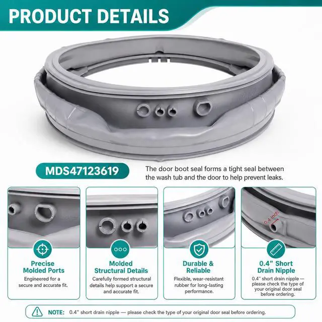 Alt view image 2 of 7 - MDS47123619 WM3270CW WM3500CW/00 WM3700HVA/00 Washer Door Gasket Compatibile with LG Front-Load Washing Machines, WM3270CW/00 Door Boot Seal with 383EER4001A Washer Spring Expansion Removal Tool