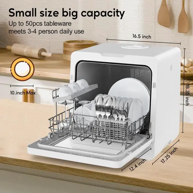 Alt view image 2 of 7 - Portable Dishwashers for Camping and Home with 5l Water Tank, Hose, LED Light, 10 Wash Programs, Baby Care Mode, Dual Water Supply and 1h Hot Air Drying