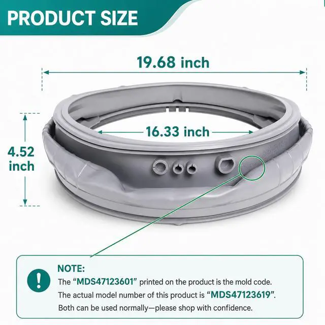 Alt view image 3 of 7 - MDS47123619 WM3270CW WM3500CW/00 WM3700HVA/00 Washer Door Gasket Compatibile with LG Front-Load Washing Machines, WM3270CW/00 Door Boot Seal with 383EER4001A Washer Spring Expansion Removal Tool