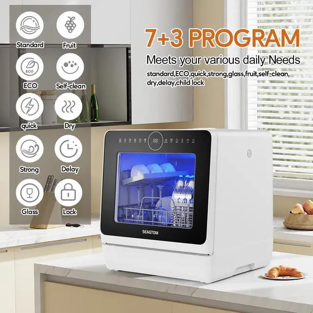 Alt view image 4 of 7 - Portable Dishwashers for Camping and Home with 5l Water Tank, Hose, LED Light, 10 Wash Programs, Baby Care Mode, Dual Water Supply and 1h Hot Air Drying