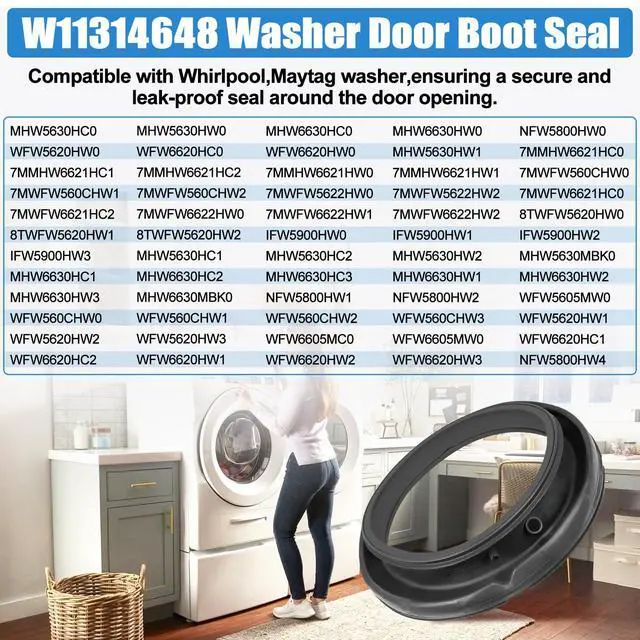 Alt view image 5 of 7 - Upgraded W11314648 Washer Door Boot Seal Compatible with Whirlpool Duet Washer Door Seal W10897390 Maytag Front Load Washing Machine Seal Bellow Gasket Parts WFW6620HC0 MHW5630HW0 WFW5620HW0 Door Seal