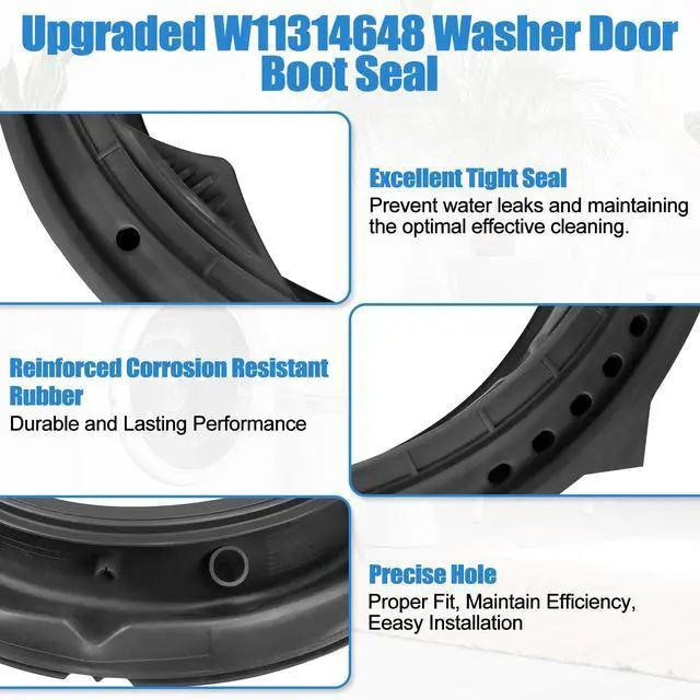 Alt view image 4 of 7 - Upgraded W11314648 Washer Door Boot Seal Compatible with Whirlpool Duet Washer Door Seal W10897390 Maytag Front Load Washing Machine Seal Bellow Gasket Parts WFW6620HC0 MHW5630HW0 WFW5620HW0 Door Seal