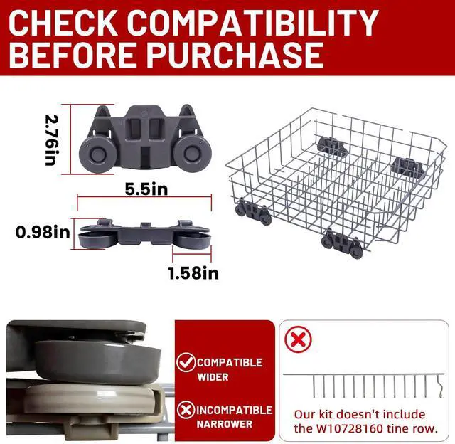 Alt view image 3 of 7 - Upgraded W10728159 Dishwasher Lower Rack for Maytag Dishwasher Rack with Wheels, W10525646 W10780925 W10082825 Lower Rack Replacement for Kitchenaid Dishwasher Rack Parts, 22"D by 20.8"W