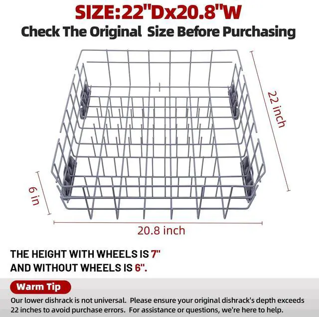 Alt view image 2 of 7 - Upgraded W10728159 Dishwasher Lower Rack for Maytag Dishwasher Rack with Wheels, W10525646 W10780925 W10082825 Lower Rack Replacement for Kitchenaid Dishwasher Rack Parts, 22"D by 20.8"W