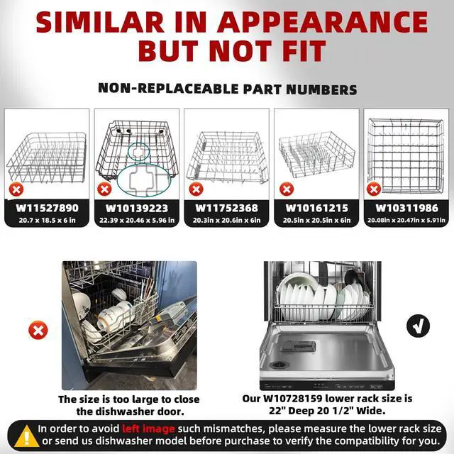 Alt view image 5 of 7 - Upgraded W10728159 Dishwasher Lower Rack for Maytag Dishwasher Rack with Wheels, W10525646 W10780925 W10082825 Lower Rack Replacement for Kitchenaid Dishwasher Rack Parts, 22"D by 20.8"W