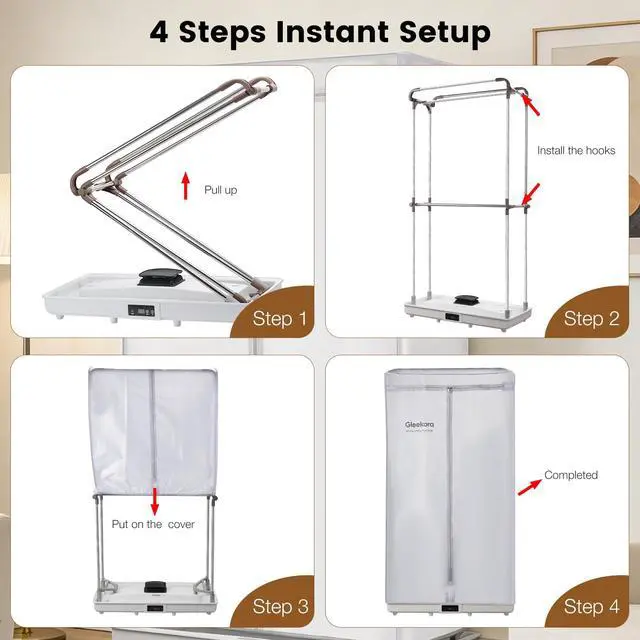 Alt view image 2 of 7 - Foldable Clothes Dryer,Easy Install,1200W with Timer | Foldable, Easy Installation, 1200W Fast Drying, Quiet, Adjustable Timer,Large Capacity