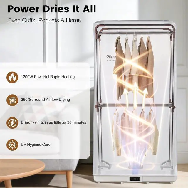 Alt view image 3 of 7 - Foldable Clothes Dryer,Easy Install,1200W with Timer | Foldable, Easy Installation, 1200W Fast Drying, Quiet, Adjustable Timer,Large Capacity