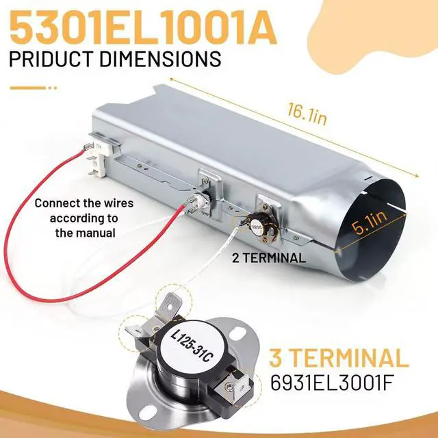 Alt view image 4 of 7 - Dryer Heating Element Kit for DLE2516W DLE4970W DLE7100W DLE7300VE DLE1310W DLEX3470V DLEX8000V DLE5977W DLE1501W DLE6100W DLE1101W DLE7300WE DLE5955W DLEX3700V DLEY1201V DLE1501W Dryers