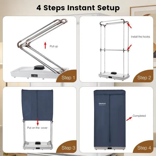 Alt view image 2 of 7 - Portable Clothes Dryer for Apartment, RV, Travel | Foldable, Easy Installation, 1200W Fast Drying, Quiet, Adjustable Timer,Large Capacity