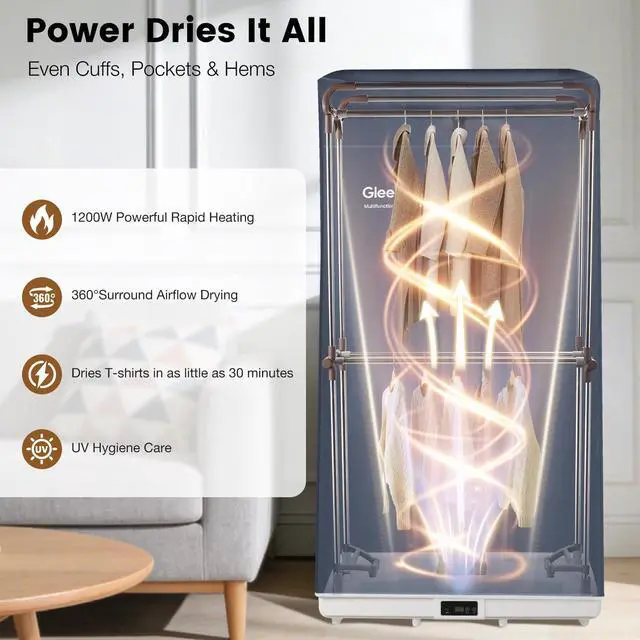 Alt view image 3 of 7 - Portable Clothes Dryer for Apartment, RV, Travel | Foldable, Easy Installation, 1200W Fast Drying, Quiet, Adjustable Timer,Large Capacity