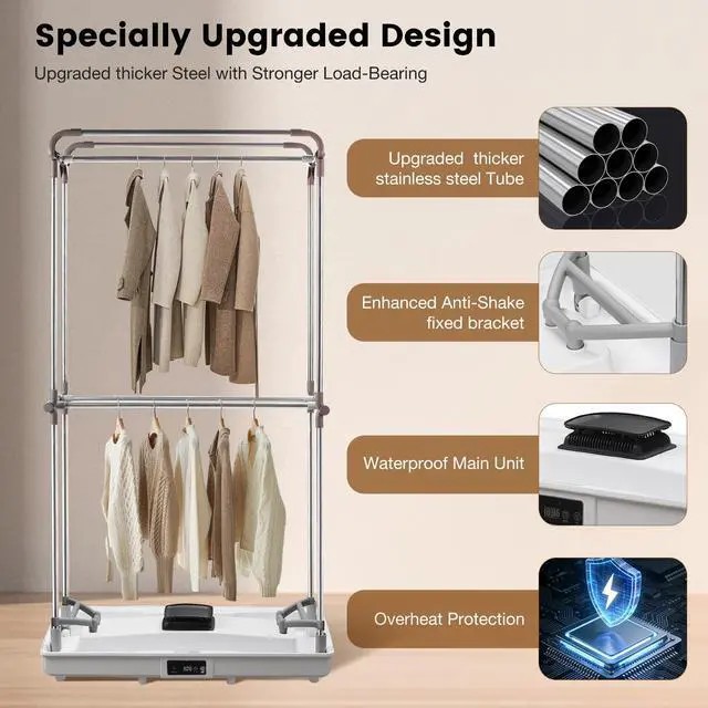 Alt view image 6 of 7 - Portable Clothes Dryer for Apartment, RV, Travel | Foldable, Easy Installation, 1200W Fast Drying, Quiet, Adjustable Timer,Large Capacity
