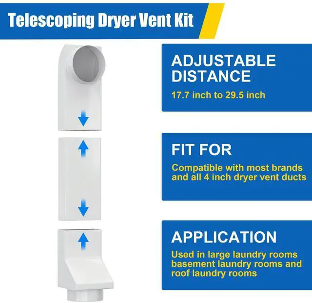 Alt view image 2 of 7 - UD48S Telescoping Dryer Vent, 4" Stainless Steel Adjustable 17.7"-29.5" Inch Periscope Dryer Duct Kit for Tight Spaces Fits LG/Whirlpool and all 4in Dryer Vent Outlet