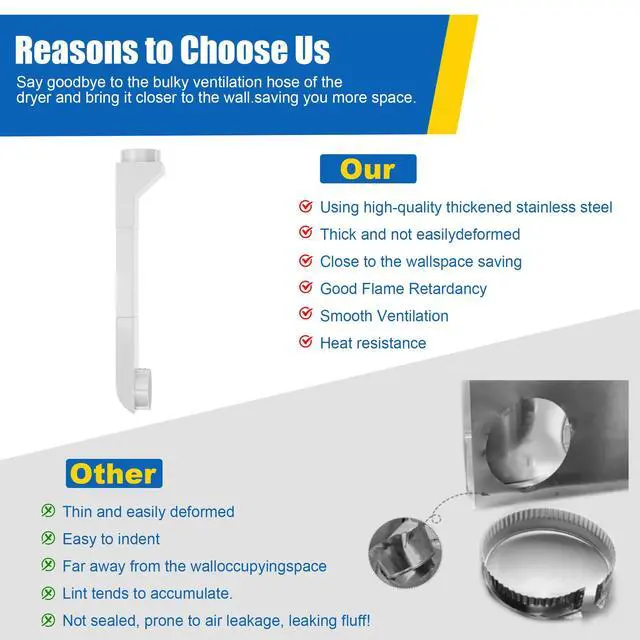Alt view image 6 of 7 - UD48S Telescoping Dryer Vent, 4" Stainless Steel Adjustable 17.7"-29.5" Inch Periscope Dryer Duct Kit for Tight Spaces Fits LG/Whirlpool and all 4in Dryer Vent Outlet