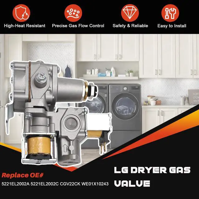 Alt view image 2 of 7 - 5221EL2002A Dryer Gas Valve Fit for LG OEM Replacement 5221EL2002A 5221EL2002C CGV22CK WE01X10243