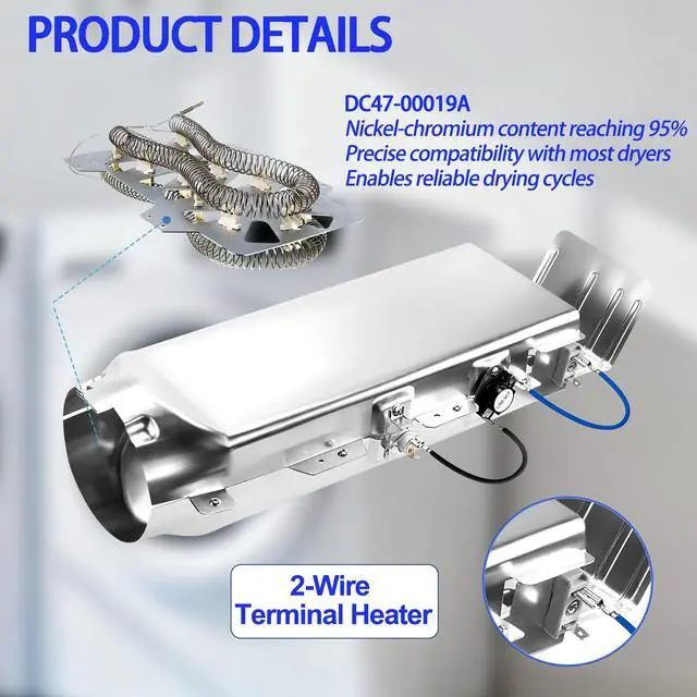 Alt view image 3 of 7 - DVE45T6000W/A3 DVE45R6100P/A3 DVE45R6100W/A3 Dryer Heating Element Kit | for samsung DVE50M7450P/A3 DVE50T5300C/A3 DVE45T6000V/A3 DVE50M7450W/A3 DVE45N5300W/A3 DV395ETPASU/A1 DV220AEW DV393ETPARA