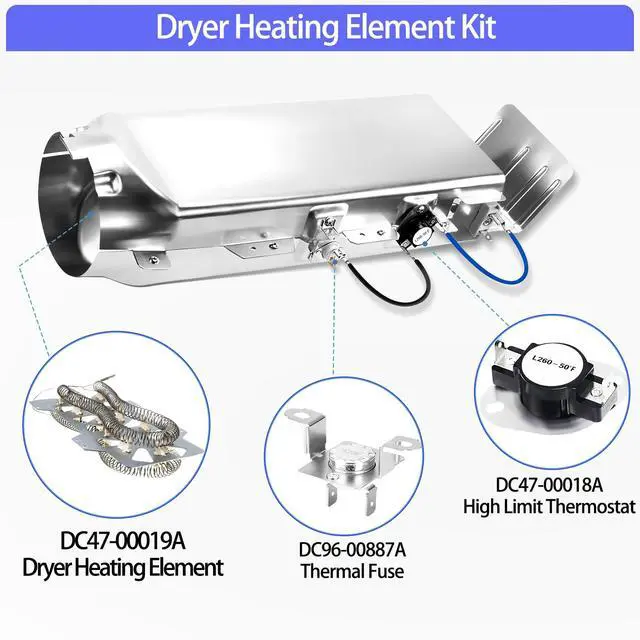 Alt view image 2 of 7 - DVE45T6000W/A3 DVE45R6100P/A3 DVE45R6100W/A3 Dryer Heating Element Kit | for samsung DVE50M7450P/A3 DVE50T5300C/A3 DVE45T6000V/A3 DVE50M7450W/A3 DVE45N5300W/A3 DV395ETPASU/A1 DV220AEW DV393ETPARA