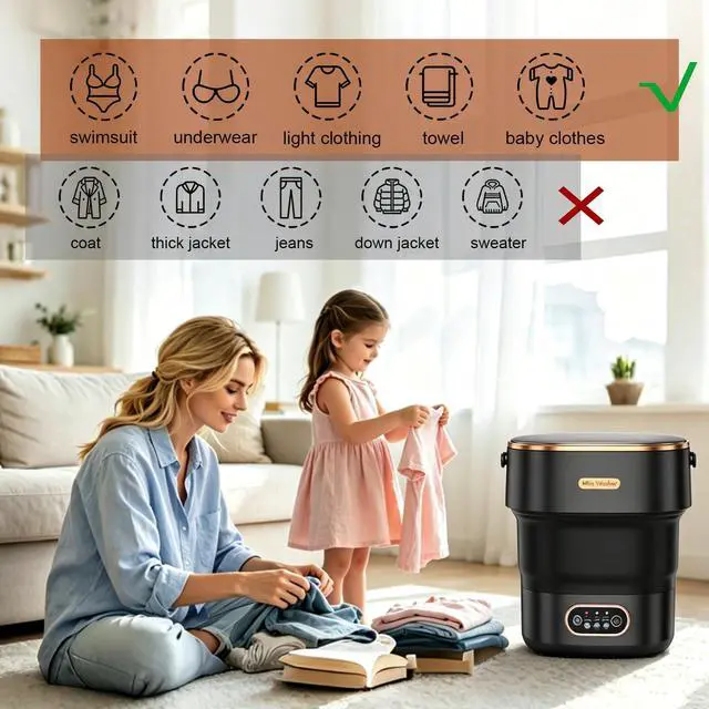 Alt view image 3 of 7 - 20L Mini Portable Washing Machine,Foldable Portable Washer Mini Lavadora Portatil for Apartment,RV,Camping,Travel Wash Baby Clothes, Underwear,Bra Separately to Keep Clean and Healthy