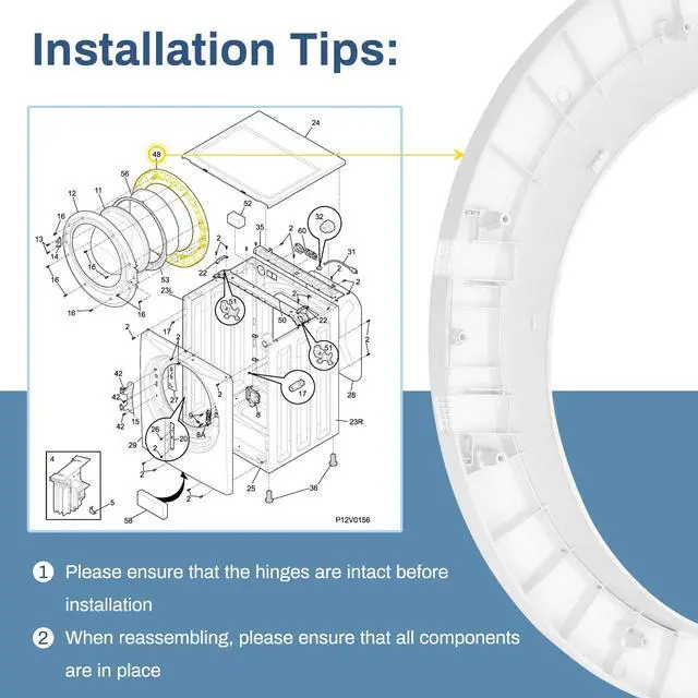 Alt view image 3 of 6 - 134550500 Washer Outer Door Compatible With frigidaire Affinity Washer Door | 134550500 Washer Machine Outer Door Panel Compatible With 134550560 frigidaire affinity Washer Outer Door frame
