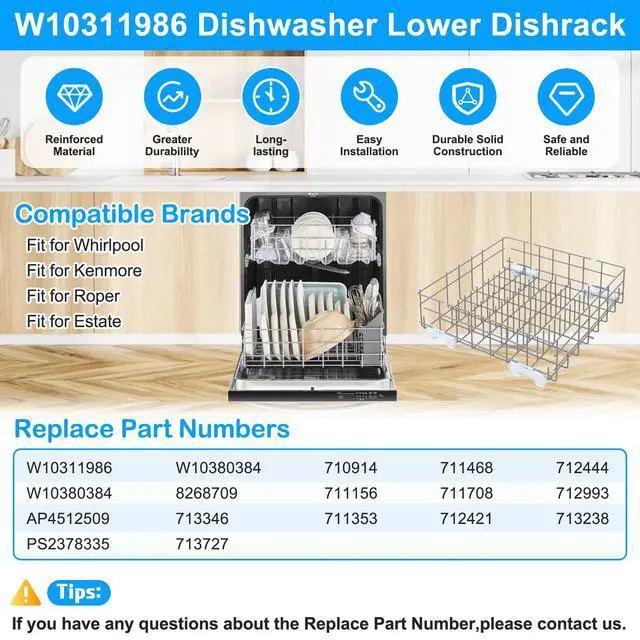 Alt view image 3 of 7 - UPGRADED W10311986 W10380384 Dishwasher Lower Rack Assembly for Whirlpool Kenmore Dishwasher Rack Replacement Parts,W10311986 W11158802 Whirlpool Dishwasher Bottom Rack with Wheel Dishrack
