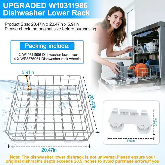 Alt view image 2 of 7 - UPGRADED W10311986 W10380384 Dishwasher Lower Rack Assembly for Whirlpool Kenmore Dishwasher Rack Replacement Parts,W10311986 W11158802 Whirlpool Dishwasher Bottom Rack with Wheel Dishrack
