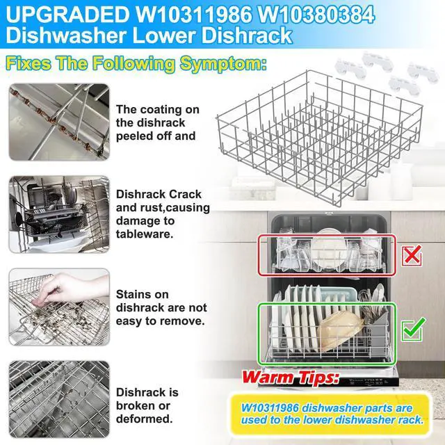 Alt view image 5 of 7 - UPGRADED W10311986 W10380384 Dishwasher Lower Rack Assembly for Whirlpool Kenmore Dishwasher Rack Replacement Parts,W10311986 W11158802 Whirlpool Dishwasher Bottom Rack with Wheel Dishrack