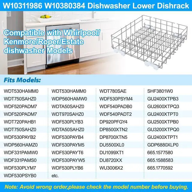 Alt view image 7 of 7 - UPGRADED W10311986 W10380384 Dishwasher Lower Rack Assembly for Whirlpool Kenmore Dishwasher Rack Replacement Parts,W10311986 W11158802 Whirlpool Dishwasher Bottom Rack with Wheel Dishrack