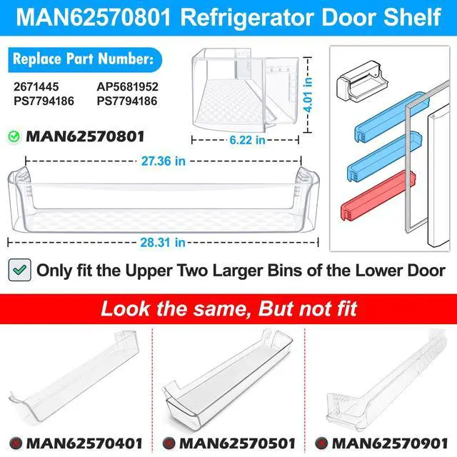 Alt view image 2 of 7 - UPGRADED MAN62570801 Refrigerator Door Shelf Bin Compatible with Kenmore LG Refrigerator Door Shelf Replacement LTCS24223S LG Fridge Shelf Replacement LTCS24223D LTWS24223S LTCS24223W LRTLS2403S Shelf