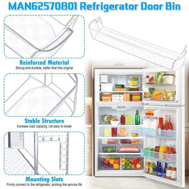 Alt view image 3 of 7 - UPGRADED MAN62570801 Refrigerator Door Shelf Bin Compatible with Kenmore LG Refrigerator Door Shelf Replacement LTCS24223S LG Fridge Shelf Replacement LTCS24223D LTWS24223S LTCS24223W LRTLS2403S Shelf