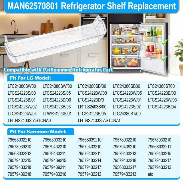 Alt view image 4 of 7 - UPGRADED MAN62570801 Refrigerator Door Shelf Bin Compatible with Kenmore LG Refrigerator Door Shelf Replacement LTCS24223S LG Fridge Shelf Replacement LTCS24223D LTWS24223S LTCS24223W LRTLS2403S Shelf