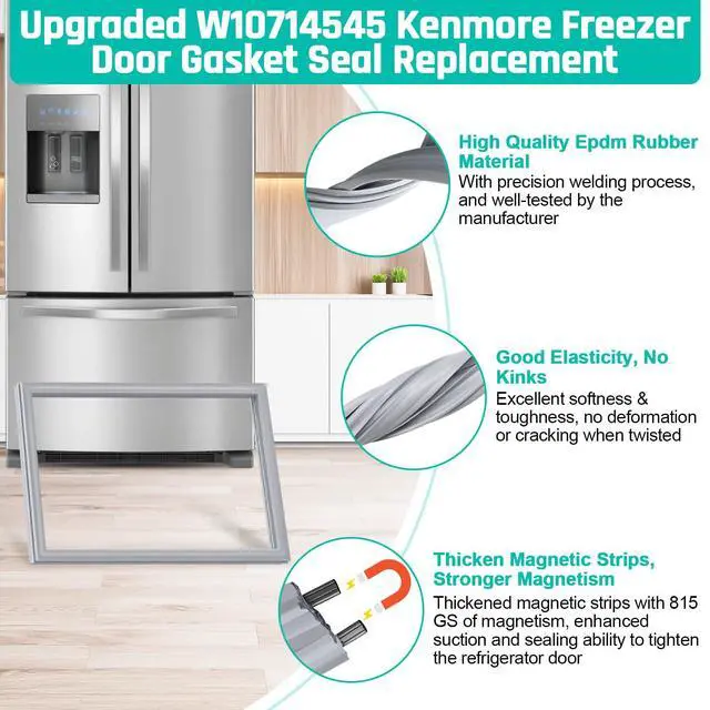 Alt view image 2 of 7 - Upgraded WPW10714545 Freezer Door Gasket for Whirlpool Kenmore, 21.06 x 34.25 W10164045 Refrigerator Door Gasket fit for Maytag & Kitchen Aid Freezer Door Seal Replace Part W10191103, W10443322