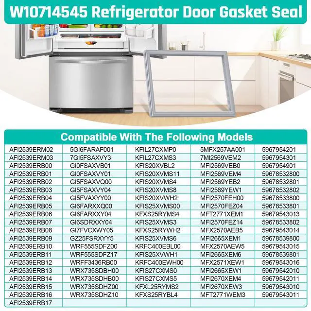 Alt view image 4 of 7 - Upgraded WPW10714545 Freezer Door Gasket for Whirlpool Kenmore, 21.06 x 34.25 W10164045 Refrigerator Door Gasket fit for Maytag & Kitchen Aid Freezer Door Seal Replace Part W10191103, W10443322