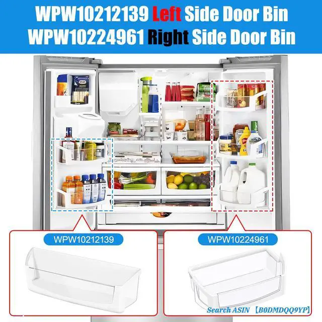 Alt view image 3 of 7 - (2 PACK) UPGRADED WPW10212139 Refrigerator Door Bin Shelf Compatible with Whirlpool Refrigerator Shelf Parts W10212139 Cantilever Bin,For Whirlpool Fridge Shelves Replacement GI6SDRXXY WRF555SDH