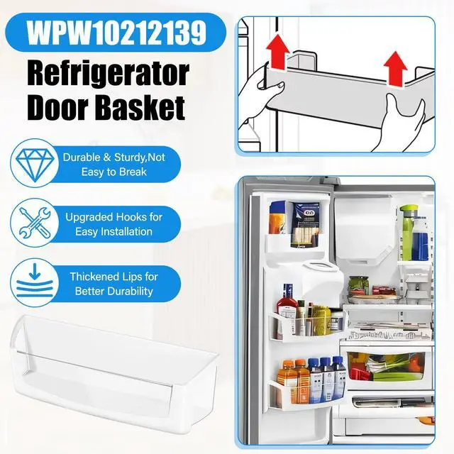 Alt view image 6 of 7 - (2 PACK) UPGRADED WPW10212139 Refrigerator Door Bin Shelf Compatible with Whirlpool Refrigerator Shelf Parts W10212139 Cantilever Bin,For Whirlpool Fridge Shelves Replacement GI6SDRXXY WRF555SDH