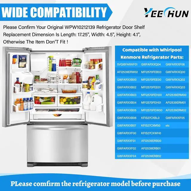 Alt view image 5 of 7 - (2 PACK) UPGRADED WPW10212139 Refrigerator Door Bin Shelf Compatible with Whirlpool Refrigerator Shelf Parts W10212139 Cantilever Bin,For Whirlpool Fridge Shelves Replacement GI6SDRXXY WRF555SDH