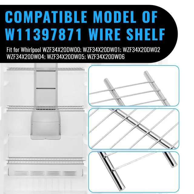 Alt view image 7 of 7 - W11397871 Freezer Wire Shelf Fits for Whirlpool Upper Freezer Whirlpool Upper Freezer Replaces W10581580 AP6973485 PS12731205 EAP12731205 4931269 WZF34X20DW01