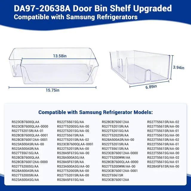 Alt view image 7 of 7 - DA97-20638A Refrigerator Door Bin Compatible with Samsung Refrigerator | DA97-20638A Refrigerator Right Door Bin RS27T5200SR RS27T5561SR RS22T5201SR RS27T5201SR Replaces DA63-09687A