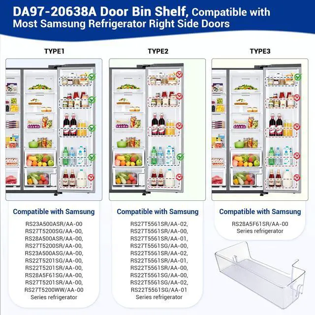 Alt view image 6 of 7 - DA97-20638A Refrigerator Door Bin Compatible with Samsung Refrigerator | DA97-20638A Refrigerator Right Door Bin RS27T5200SR RS27T5561SR RS22T5201SR RS27T5201SR Replaces DA63-09687A