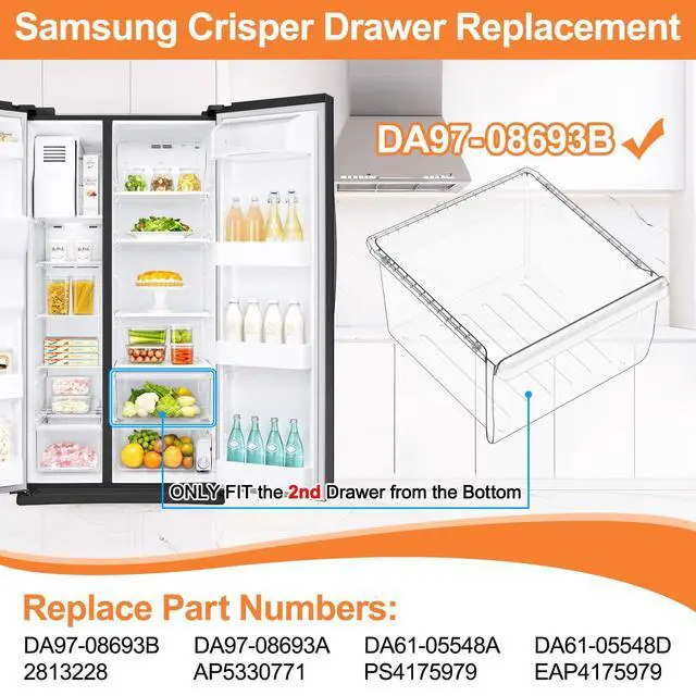 Alt view image 2 of 7 - UPGRADED DA97-08693B Refrigerator Crisper Drawer Compatible with Samsung Refrigerator Drawer Replacement Bin RS25J500DSR RS261MDRS RS25H5000SR RS25J500DSG Samsung Fridge Drawers Replacement Part Upper
