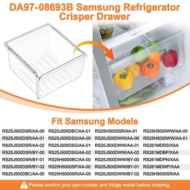 Alt view image 3 of 7 - UPGRADED DA97-08693B Refrigerator Crisper Drawer Compatible with Samsung Refrigerator Drawer Replacement Bin RS25J500DSR RS261MDRS RS25H5000SR RS25J500DSG Samsung Fridge Drawers Replacement Part Upper