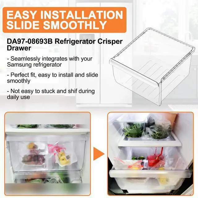 Alt view image 5 of 7 - UPGRADED DA97-08693B Refrigerator Crisper Drawer Compatible with Samsung Refrigerator Drawer Replacement Bin RS25J500DSR RS261MDRS RS25H5000SR RS25J500DSG Samsung Fridge Drawers Replacement Part Upper