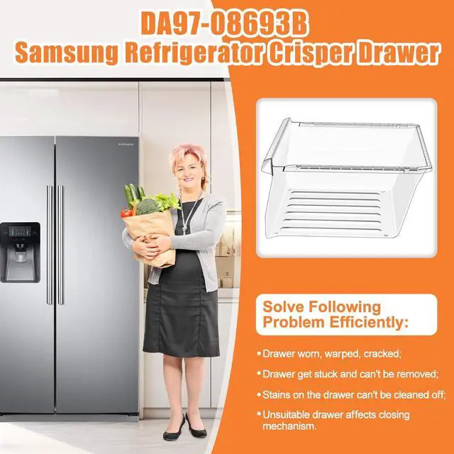 Alt view image 6 of 7 - UPGRADED DA97-08693B Refrigerator Crisper Drawer Compatible with Samsung Refrigerator Drawer Replacement Bin RS25J500DSR RS261MDRS RS25H5000SR RS25J500DSG Samsung Fridge Drawers Replacement Part Upper