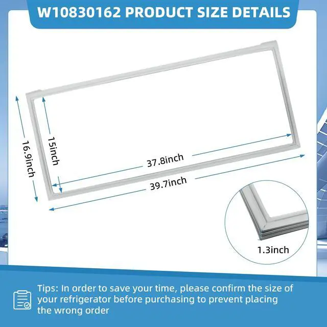 Alt view image 2 of 7 - W10830162 Refrigerator Door Seal, 1-Pack French Refrigerator Door Gasket | W10830162 Compatible with Whirlpool etc, Fit Model WRF535SMBW00, KBFS20EVMS13, Replaces 12723206AP W10179332, 39.7 x 16.9"