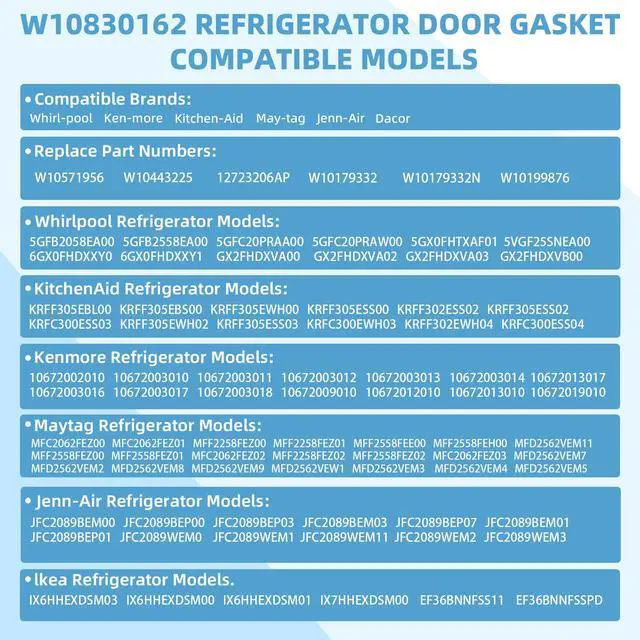 Alt view image 7 of 7 - W10830162 Refrigerator Door Seal, 1-Pack French Refrigerator Door Gasket | W10830162 Compatible with Whirlpool etc, Fit Model WRF535SMBW00, KBFS20EVMS13, Replaces 12723206AP W10179332, 39.7 x 16.9"
