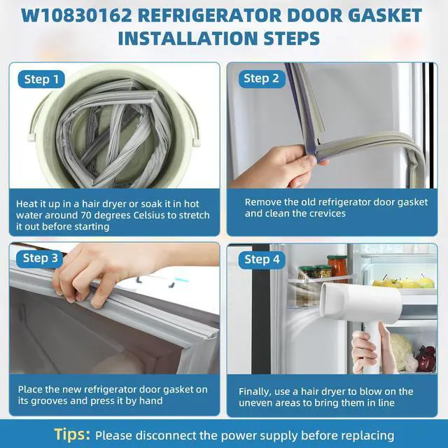 Alt view image 6 of 7 - W10830162 Refrigerator Door Seal, 1-Pack French Refrigerator Door Gasket | W10830162 Compatible with Whirlpool etc, Fit Model WRF535SMBW00, KBFS20EVMS13, Replaces 12723206AP W10179332, 39.7 x 16.9"